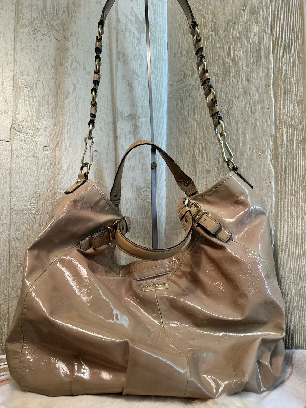 REHAB ME - Coach Blush Patent Leather Hobo with Gold Hardware